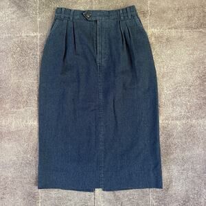 Women's Vintage 90's Chic USA Dark Blue Back Slit Denim Midi Skirt Sz 10 (VTG)